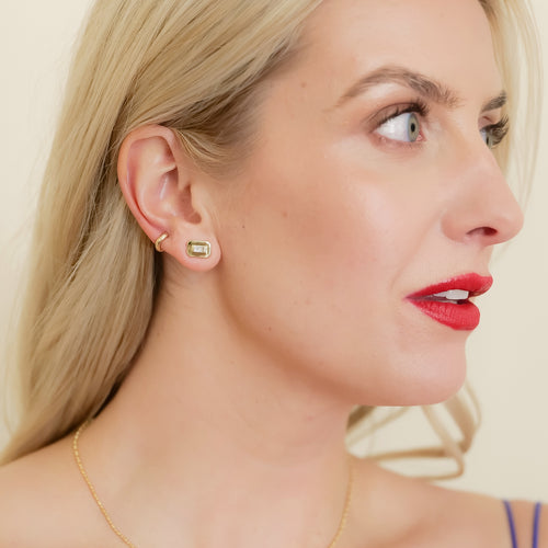 Emerald Shaped Gold Gemstone Baguette Stud Earring-Earrings-Ashley Schenkein Jewelry Design