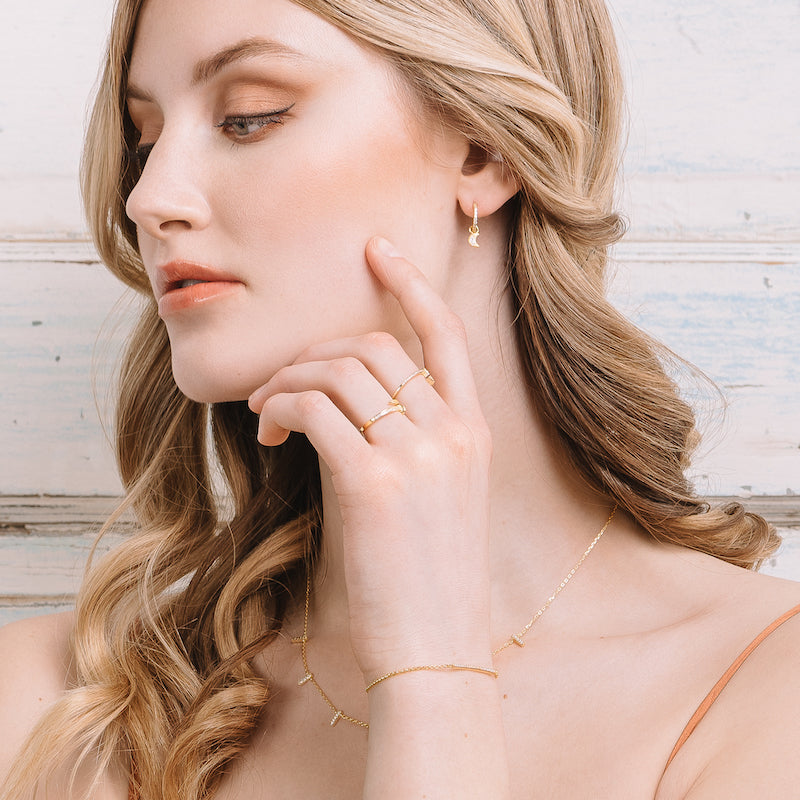Melrose CZ Pavé Moon and Star Drop Earrings-Earrings-Ashley Schenkein Jewelry Design