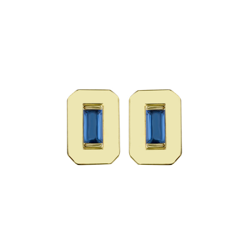 Emerald Shaped Gold Gemstone Baguette Stud Earring-Earrings-Ashley Schenkein Jewelry Design