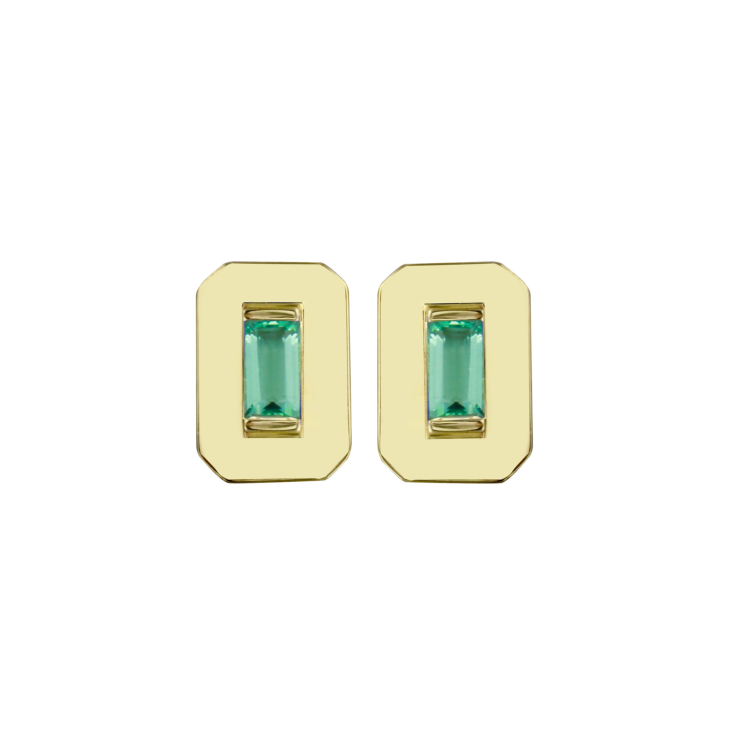 Emerald Shaped Gold Gemstone Baguette Stud Earring-Earrings-Ashley Schenkein Jewelry Design