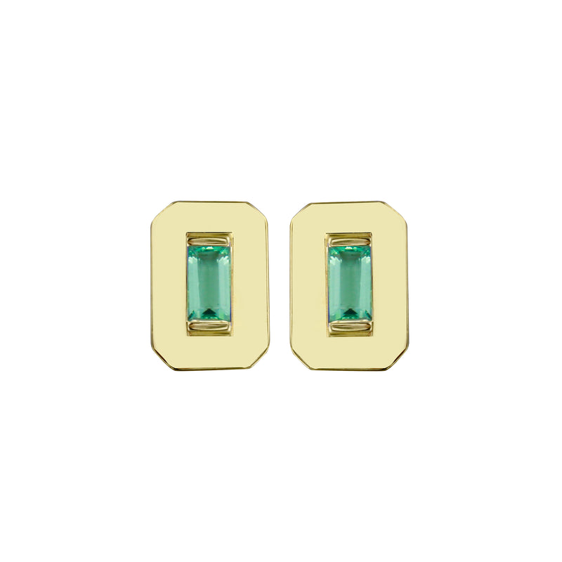 Emerald Shaped Gold Gemstone Baguette Stud Earring-Earrings-Ashley Schenkein Jewelry Design