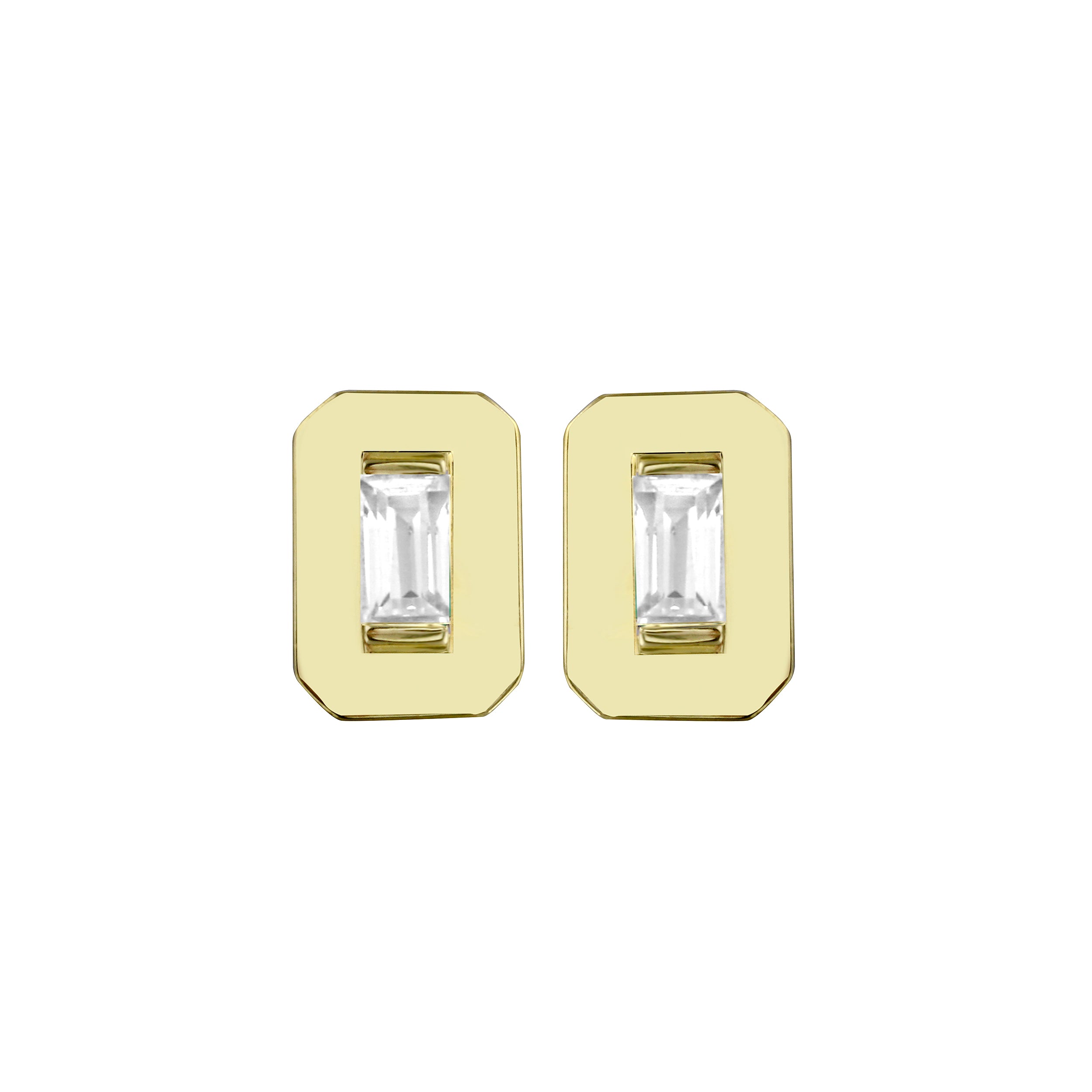 Emerald Shaped Gold Gemstone Baguette Stud Earring-Earrings-Ashley Schenkein Jewelry Design