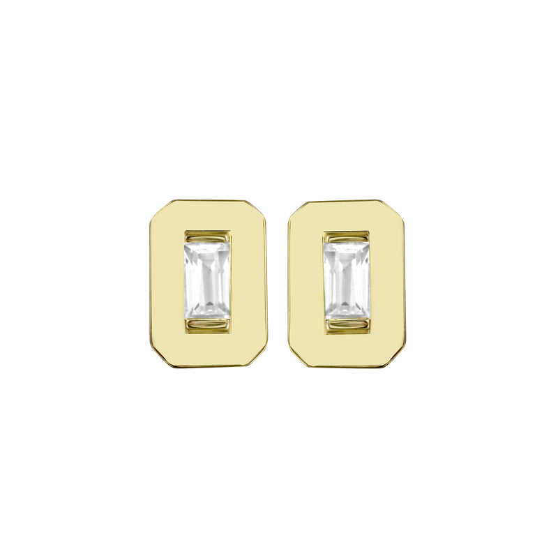 Emerald Shaped Gold Gemstone Baguette Stud Earring-Earrings-Ashley Schenkein Jewelry Design