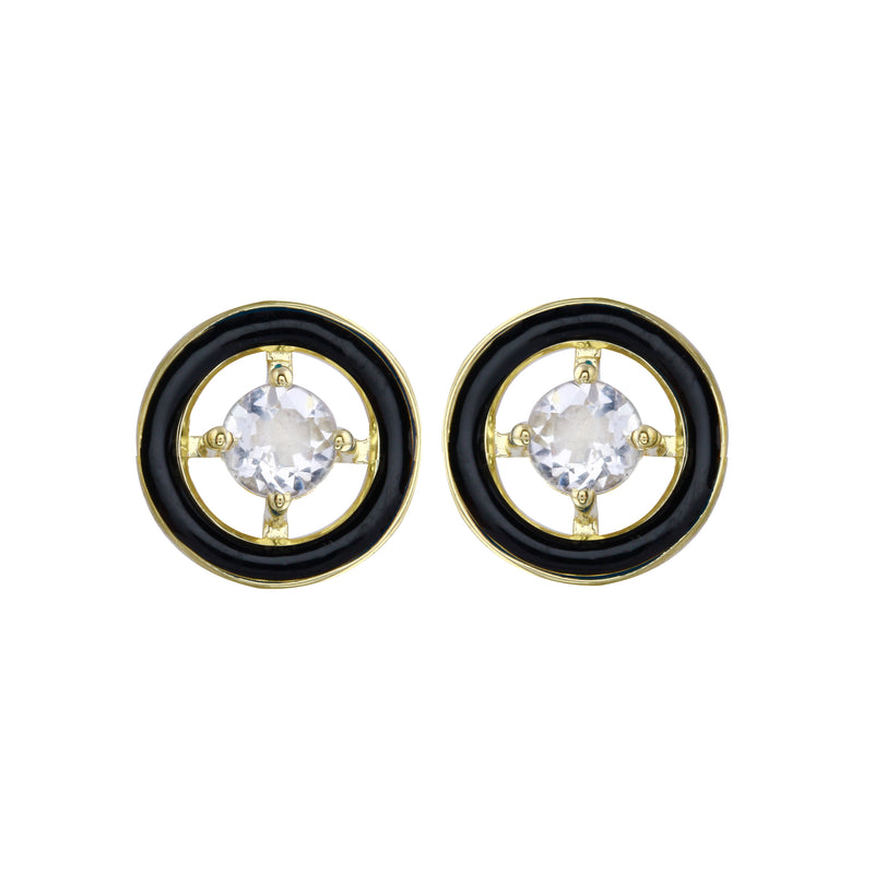 White Zircon and Enamel Circle Stud Earrings-Earrings-Ashley Schenkein Jewelry Design