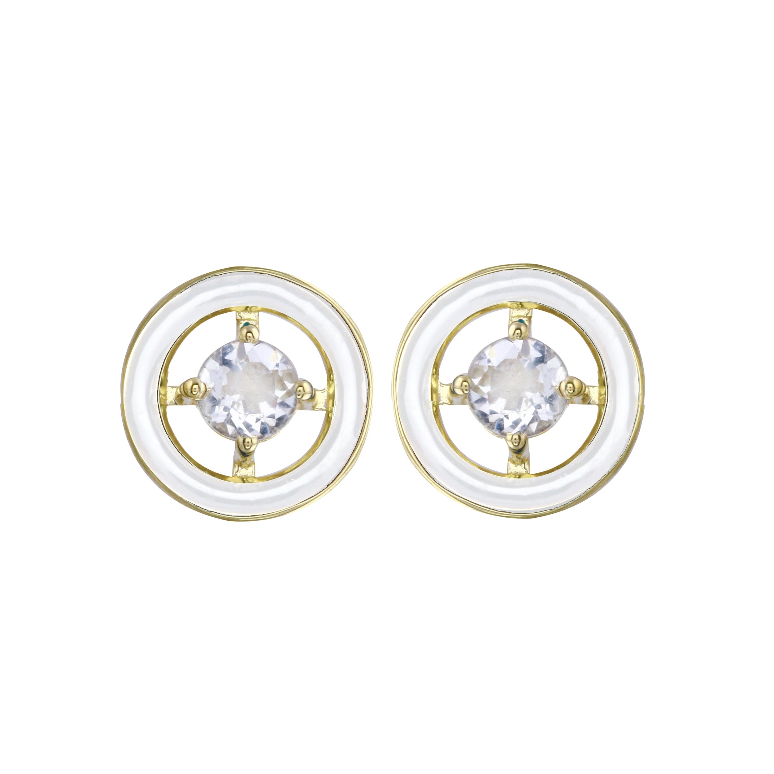 White Zircon and Enamel Circle Stud Earrings-Earrings-Ashley Schenkein Jewelry Design