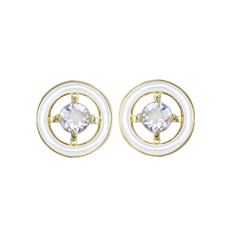 White Zircon and Enamel Circle Stud Earrings-Earrings-Ashley Schenkein Jewelry Design