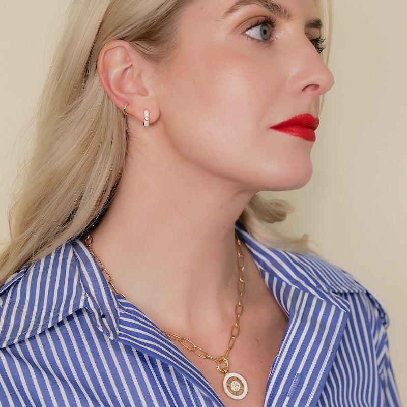 Enamel and CZ Huggies-Earrings-Ashley Schenkein Jewelry Design