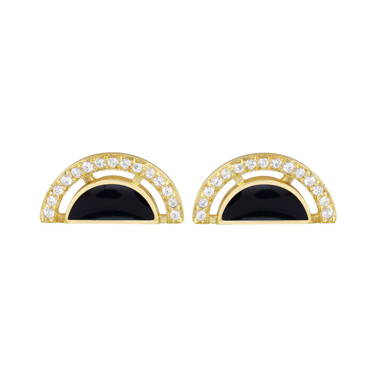 Half Moon Enamel and Pavé Earrings-Earrings-Ashley Schenkein Jewelry Design