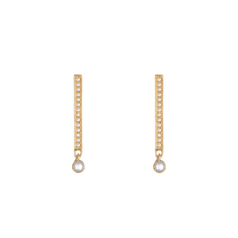 Brooklyn Diamond Bars with Moonstone Dangle Earrings-Earrings-Ashley Schenkein Jewelry Design