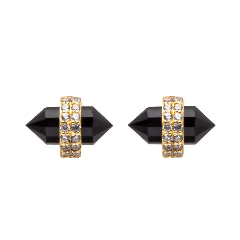 Montreal Bullet and Pavé Band Earrings-Earrings-Ashley Schenkein Jewelry Design