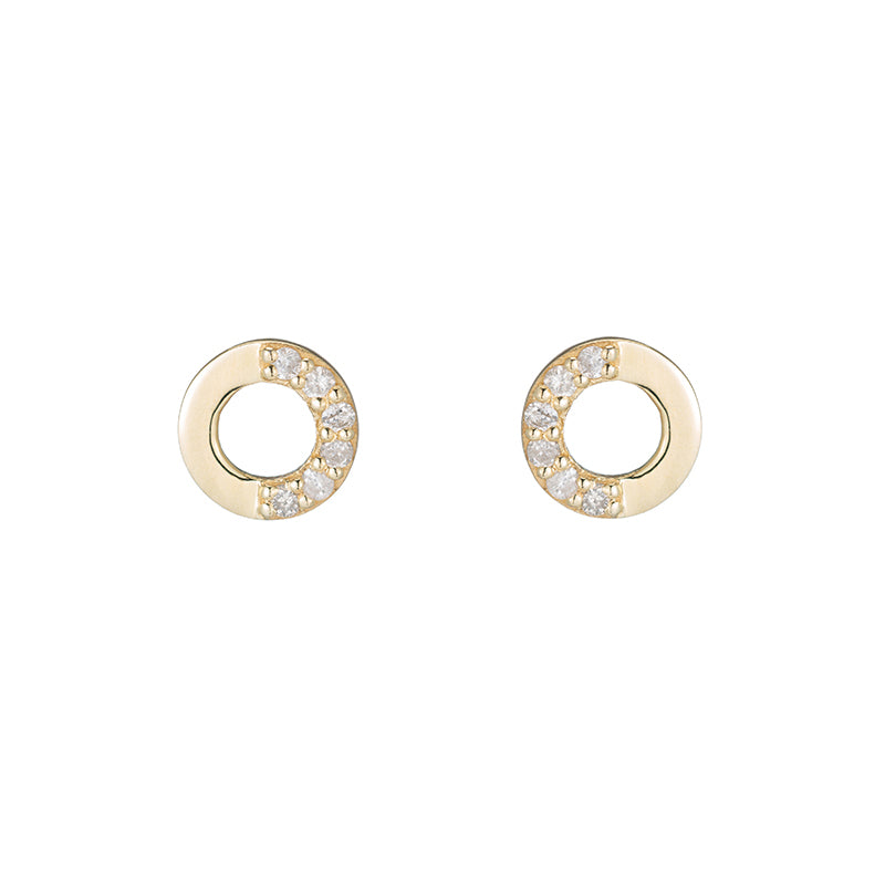 Open Circle Half Pavé Diamond Earrings-Earrings-Ashley Schenkein Jewelry Design