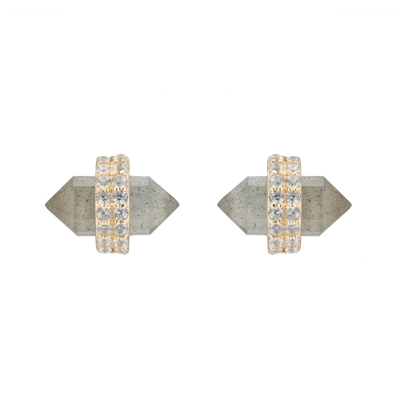 Montreal Bullet and Pavé Band Earrings-Earrings-Ashley Schenkein Jewelry Design
