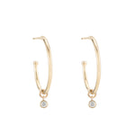 Solid Gold Dangling Diamond Hoop Earrings, 14ky-Earrings-Ashley Schenkein Jewelry Design