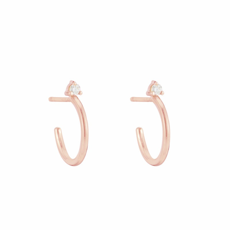 Solid Gold Diamond Stud Hoop Earrings, 14ky-Earrings-Ashley Schenkein Jewelry Design