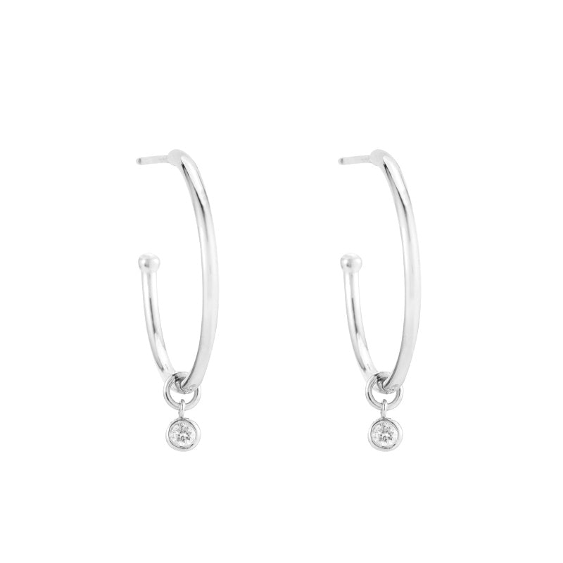 Solid Gold Dangling Diamond Hoop Earrings, 14ky-Earrings-Ashley Schenkein Jewelry Design