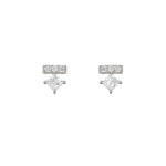 Denver Pave Bar and Princess Gemstone Stud Earrings-Earrings-Ashley Schenkein Jewelry Design