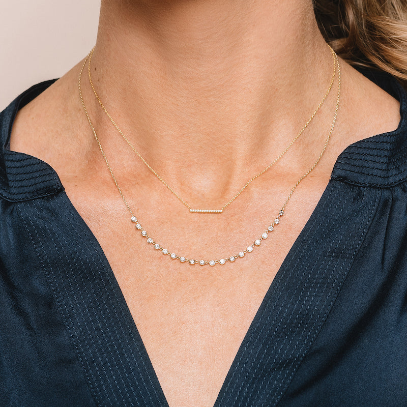 Diamond Bezel Link Necklace, 14ky-Necklace-Ashley Schenkein Jewelry Design