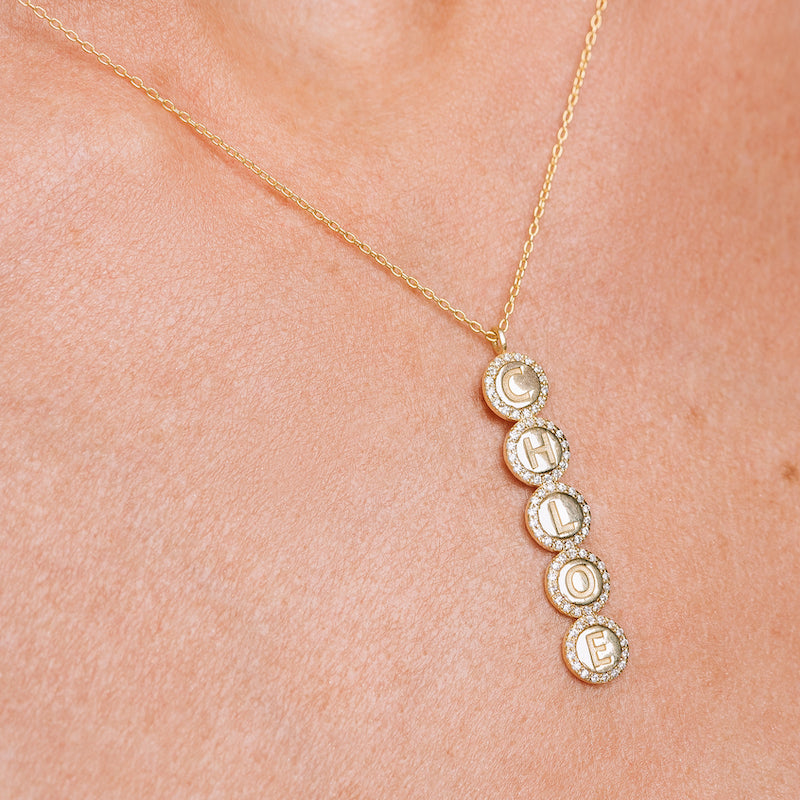 Diamond Pavé Personalized Disc Drop Necklace-Necklaces-Ashley Schenkein Jewelry Design