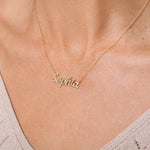 Diamond Pavé Personalized Cursive Necklace, 14k-Necklaces-Ashley Schenkein Jewelry Design