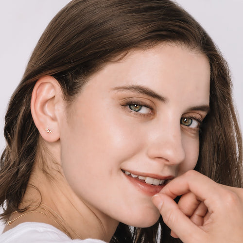 Solid Yellow Gold Love SINGLE Stud Earring, 14k-Earrings-Ashley Schenkein Jewelry Design