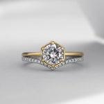 Round Brilliant Diamond Hexagon Engagement Ring Setting-engagement ring-Ashley Schenkein Jewelry Design