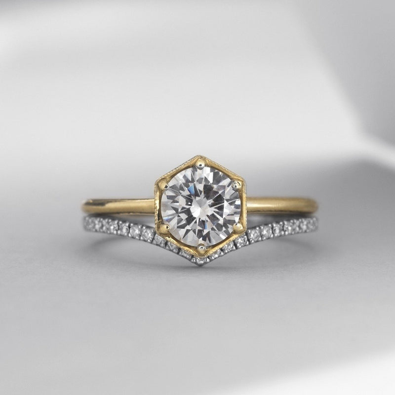 Round Brilliant Diamond Hexagon Engagement Ring Setting-engagement ring-Ashley Schenkein Jewelry Design