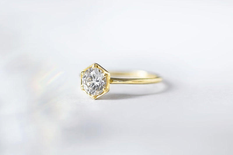Round Brilliant Diamond Hexagon Engagement Ring Setting-engagement ring-Ashley Schenkein Jewelry Design