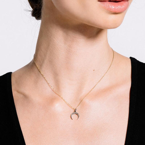 Brooklyn Diamond Upside Down Crescent Moon Necklace-Necklace-Ashley Schenkein Jewelry Design