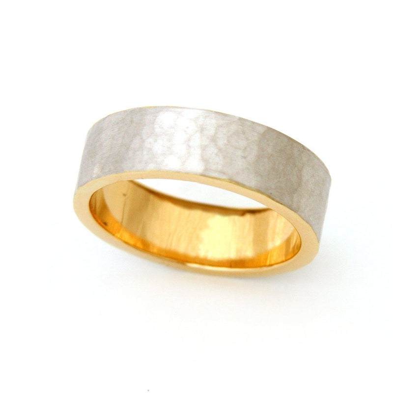 Men's Hammered Two Tone Yellow Gold Wedding Band-Wedding Band-Ashley Schenkein Jewelry Design