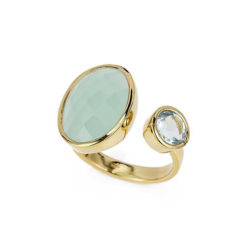 Sterling silver Aqua Chalcedony ring, 14K gold accents Size 8.5 - South Paw  Studios Handcrafted Designer Jewelry