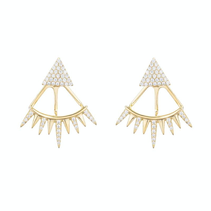 CZ Triangle Spike Ear Jackets-Earrings-Ashley Schenkein Jewelry Design