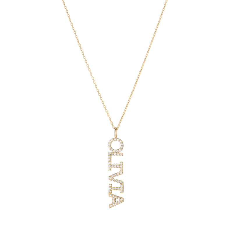 Diamond Pavé Personalized Block Letter Pendant Necklace-Necklaces-Ashley Schenkein Jewelry Design