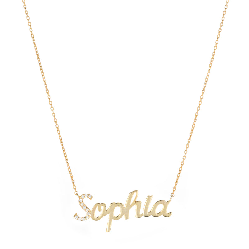 Diamond Pavé Personalized Cursive Necklace, 14k-Necklaces-Ashley Schenkein Jewelry Design