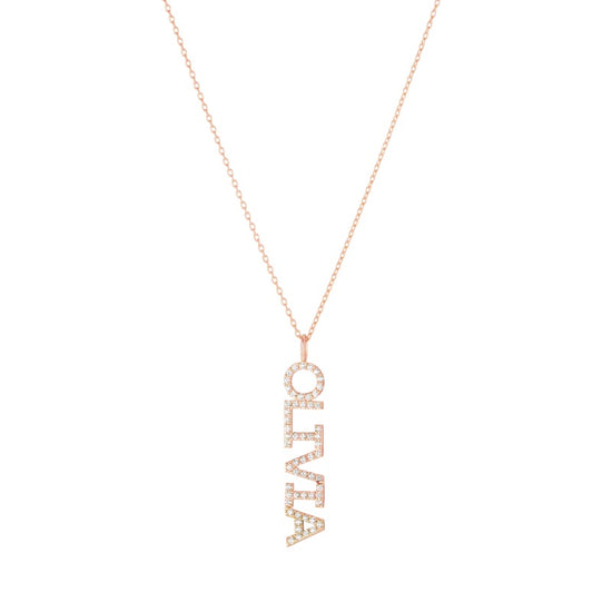 Diamond Pavé Personalized Block Letter Pendant Necklace-Necklaces-Ashley Schenkein Jewelry Design