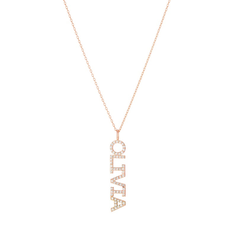 Diamond Pavé Personalized Block Letter Pendant Necklace-Necklaces-Ashley Schenkein Jewelry Design