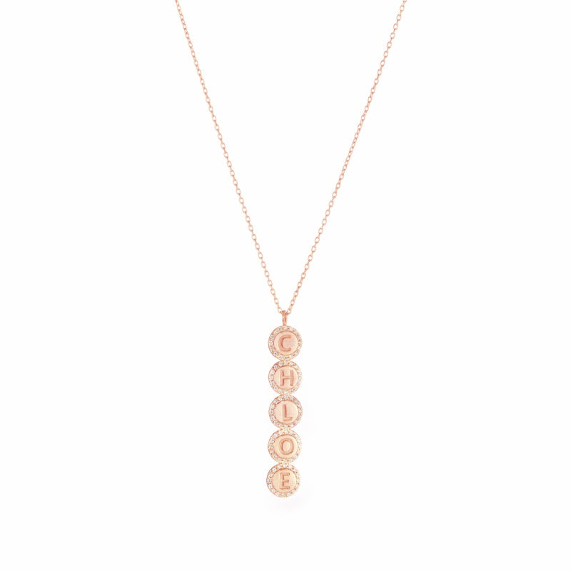 Diamond Pavé Personalized Disc Drop Necklace-Necklaces-Ashley Schenkein Jewelry Design