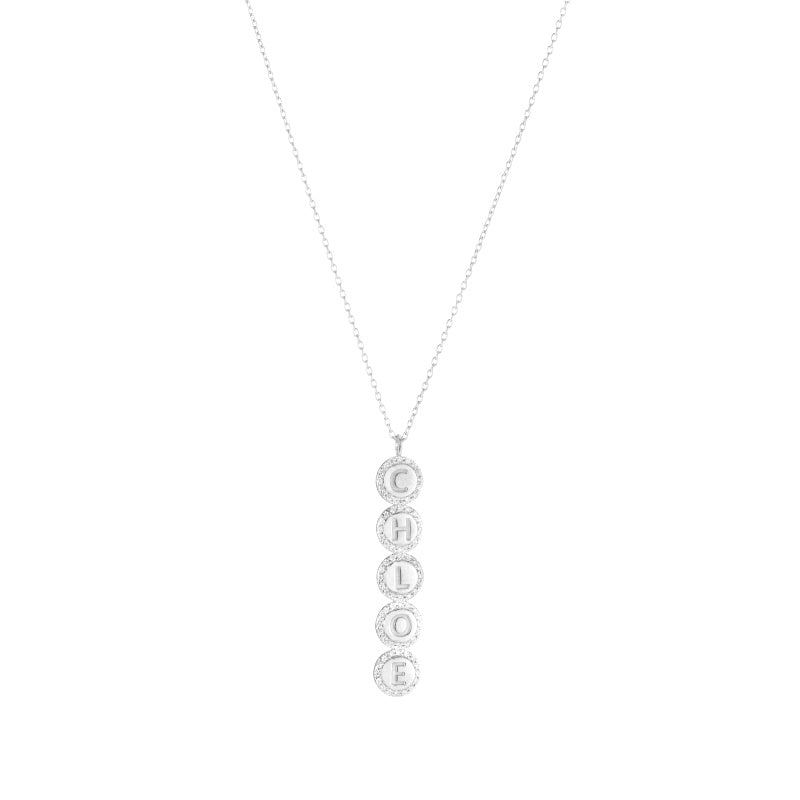 Diamond Pavé Personalized Disc Drop Necklace-Necklaces-Ashley Schenkein Jewelry Design