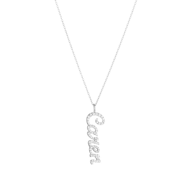 Diamond Pavé Personalized Script Letter Pendant Necklace-Necklaces-Ashley Schenkein Jewelry Design