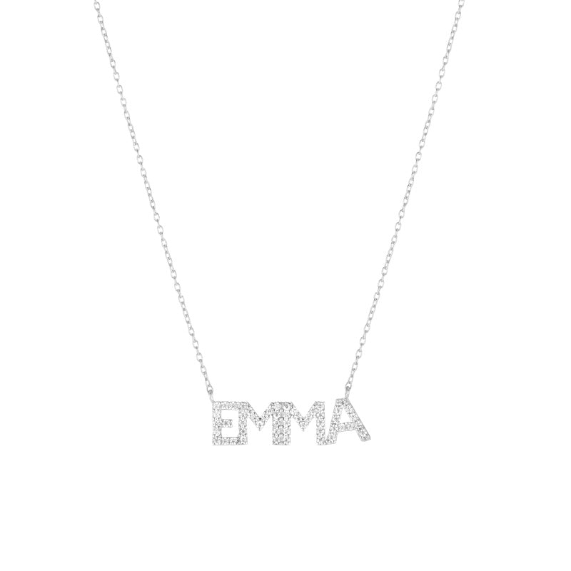 Diamond Pavé Personalized Block Letter Necklace-Necklaces-Ashley Schenkein Jewelry Design