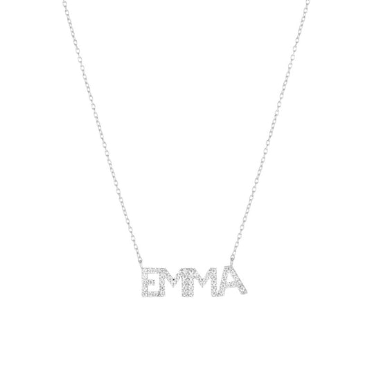 Diamond Pavé Personalized Block Letter Necklace-Necklaces-Ashley Schenkein Jewelry Design