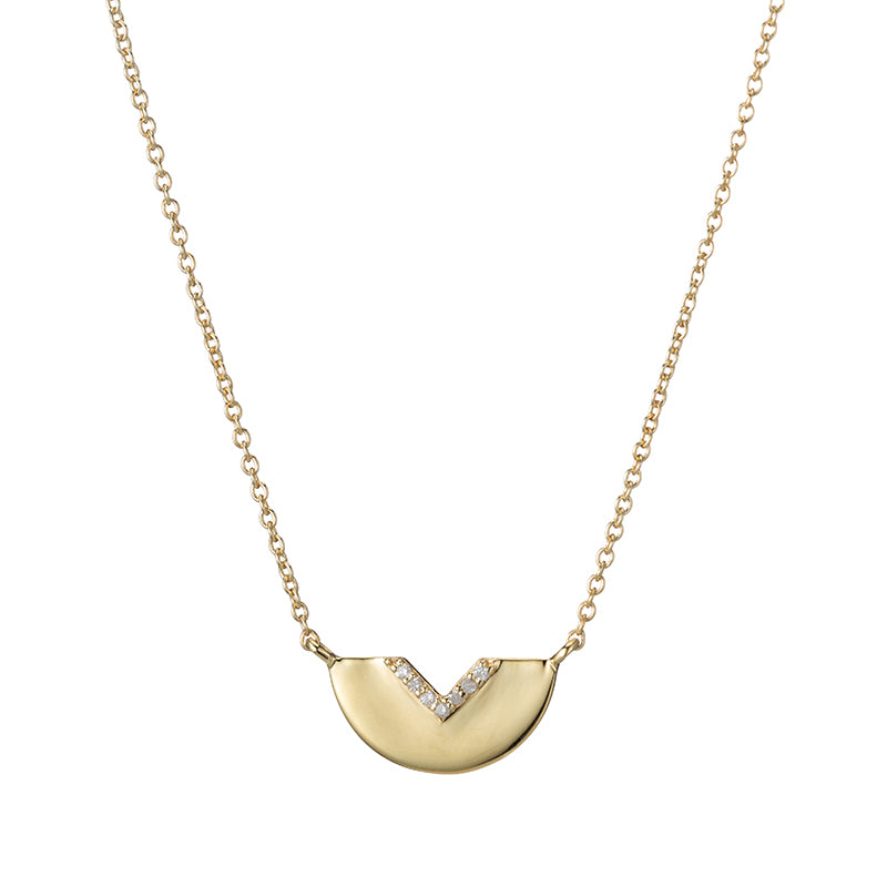 Brooklyn Half Moon with Pavé Diamond V Necklace-Necklace-Ashley Schenkein Jewelry Design