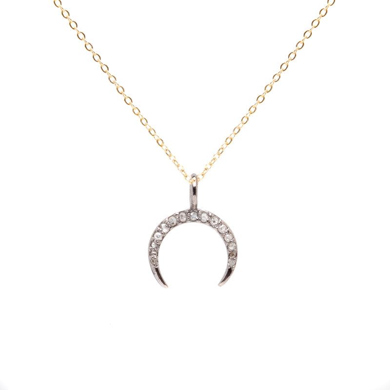 Brooklyn Diamond Upside Down Crescent Moon Necklace-Necklace-Ashley Schenkein Jewelry Design