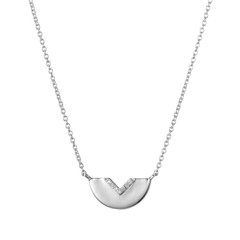 Brooklyn Half Moon with Pavé Diamond V Necklace-Necklace-Ashley Schenkein Jewelry Design