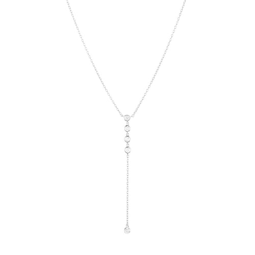 Diamond Bezel Lariat Necklace, 14ky-Necklace-Ashley Schenkein Jewelry Design