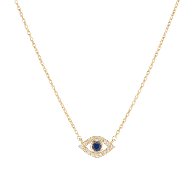 Diamond and Sapphire Evil Eye Necklace, 14ky-Necklace-Ashley Schenkein Jewelry Design