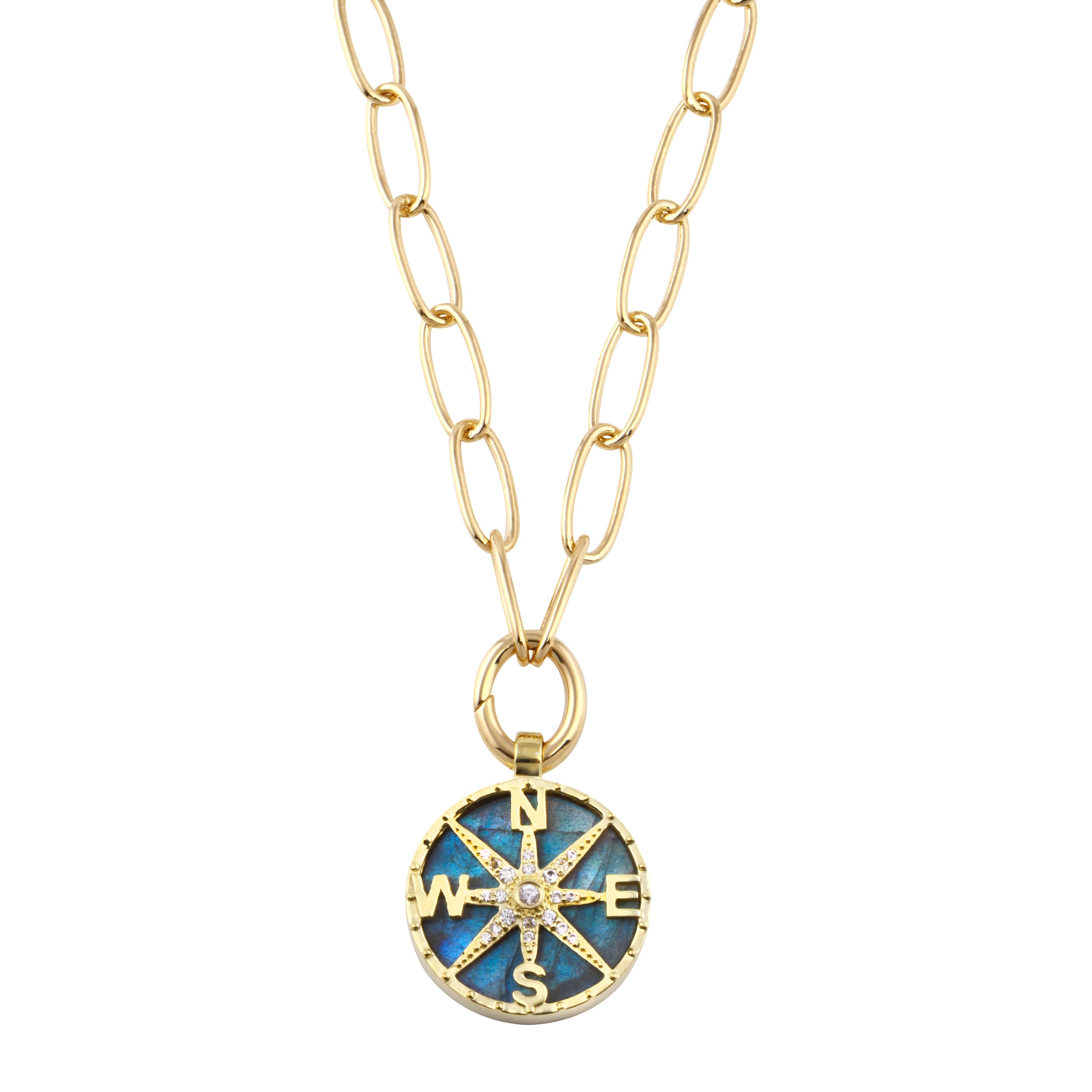 Gemstone Compass Pendant Necklace-Necklaces-Ashley Schenkein Jewelry Design