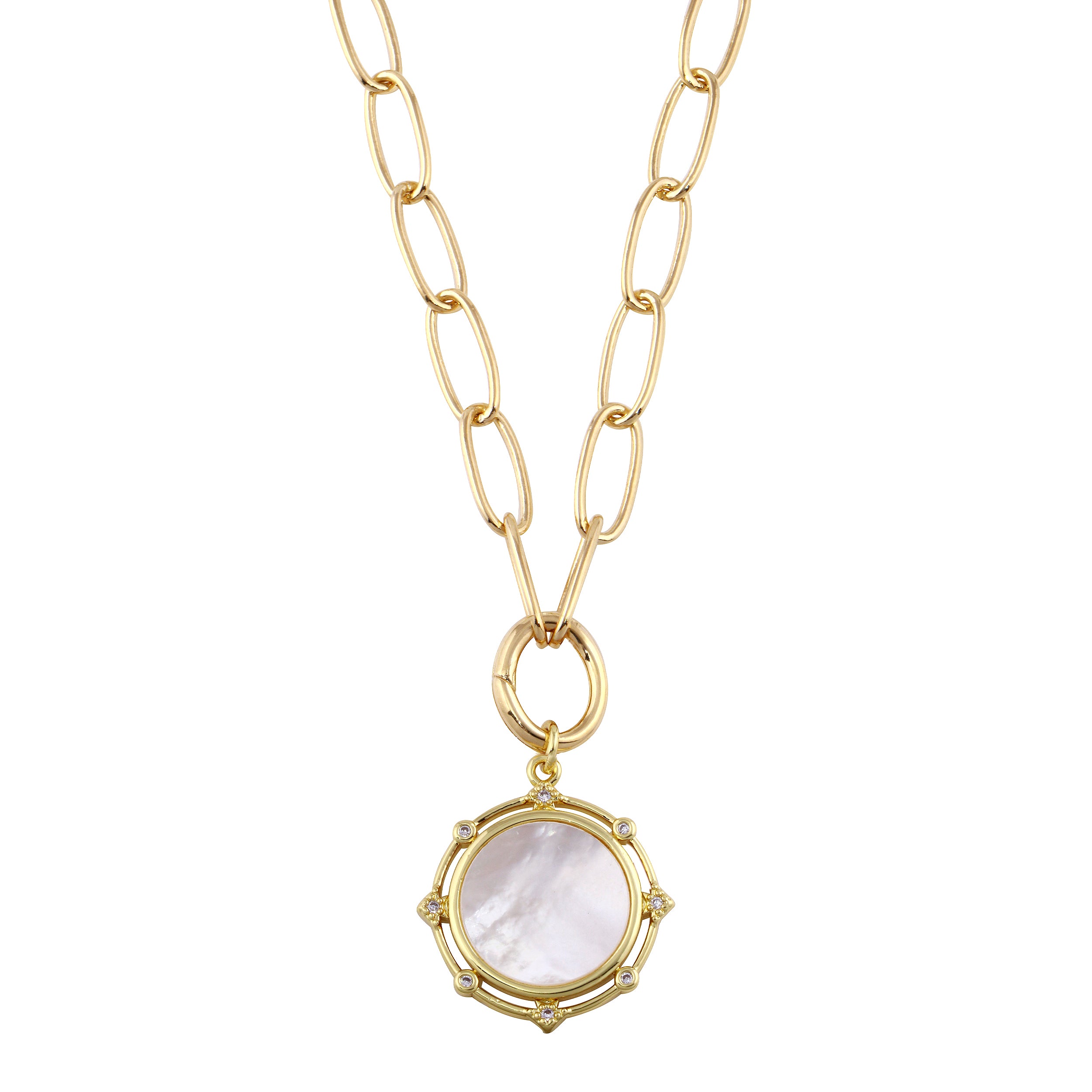 Mother of Pearl and CZ Gold-filled Pendant Necklace-Necklaces-Ashley Schenkein Jewelry Design