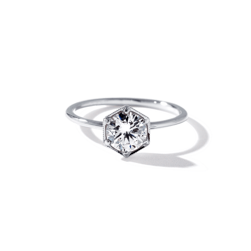 Round Brilliant Diamond Hexagon Engagement Ring Setting-engagement ring-Ashley Schenkein Jewelry Design