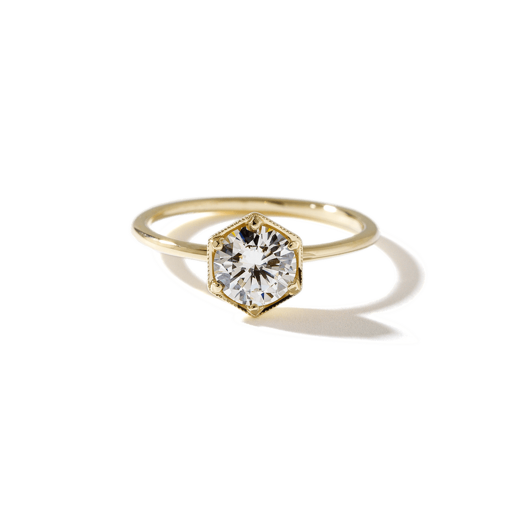 Round Brilliant Diamond Hexagon Engagement Ring Setting-engagement ring-Ashley Schenkein Jewelry Design